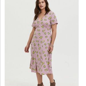 BNWT PINK LEMON PRINT CHALLIS BUTTON MIDI DRESS